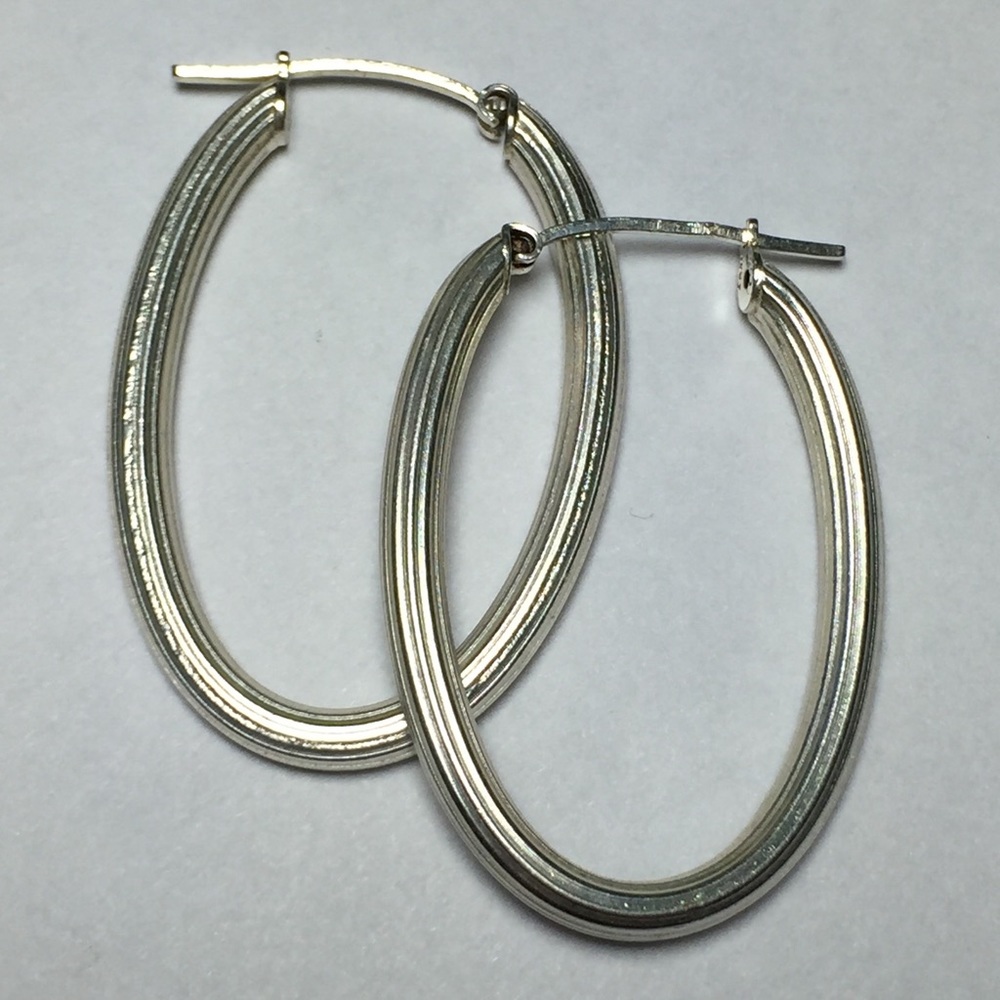 Italian Sterling Silver Oval Hoop Earrings